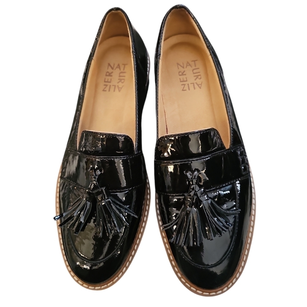 Naturalizer August Women's Black low platform patent leather Loafers tassel sz 6 - Picture 4 of 6